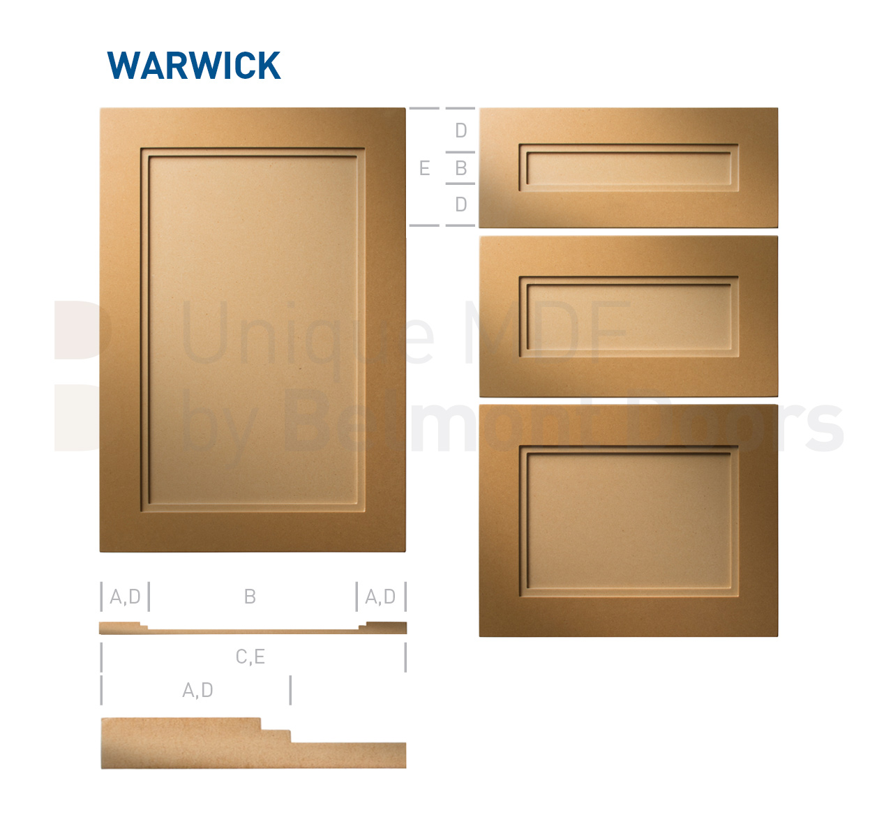 Warwick-Shaker-MDF-Doors-Flat Panel Kitchen Cabinet Doors Drawers by BelmontDoors.com
